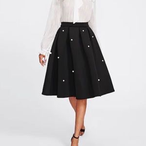NEW circle pleated black skirt w/ pearls, Med